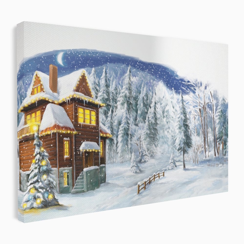 Tablou canvas cu tablou canvas cu peisaj de iarna, fara rama, pe sasiu de lemn